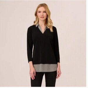 Adrianna Papell Mixed Media Black Women's Top, NWT, M